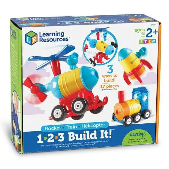 Construction set -1-2-3 Build It! - Rocket-Train-Helicopter - learning resources toys