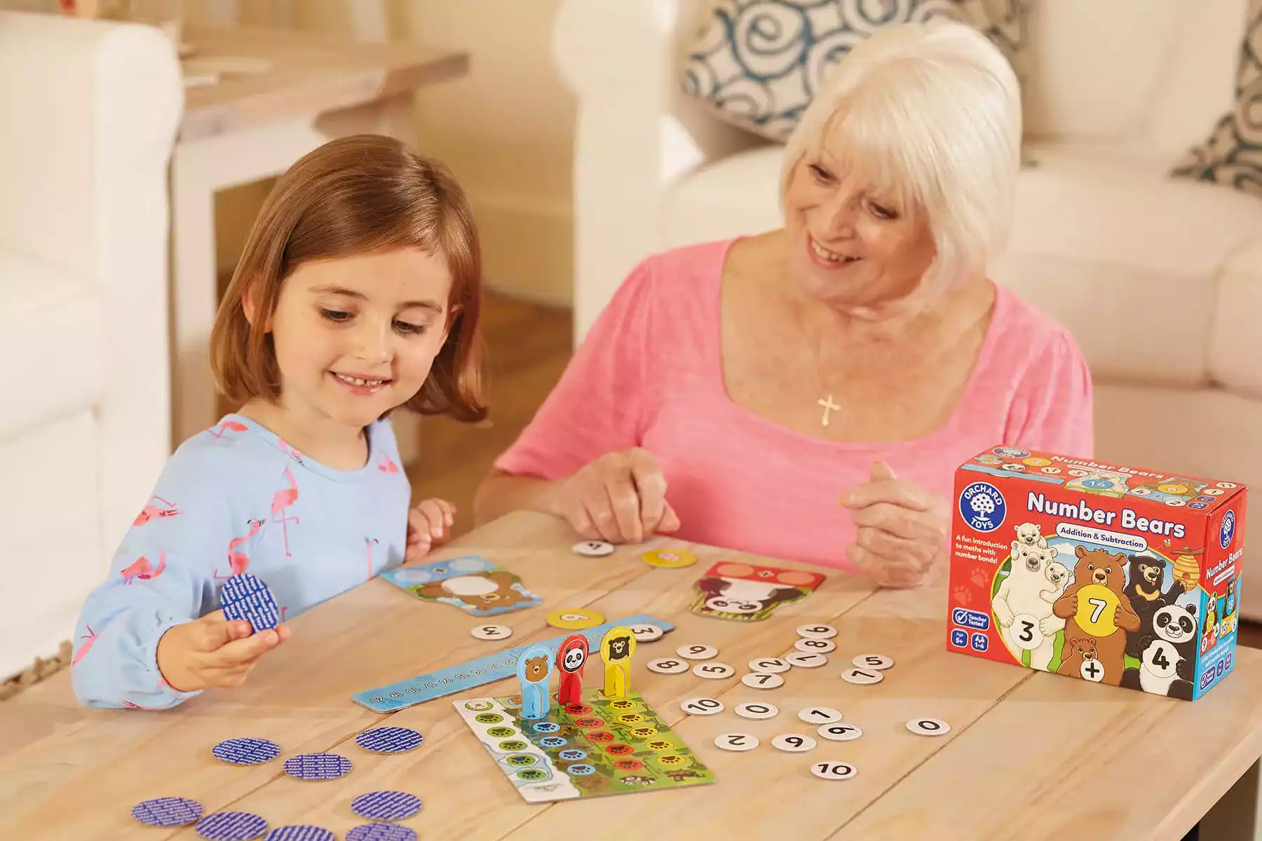 Parent and Kid playing with Number Bears