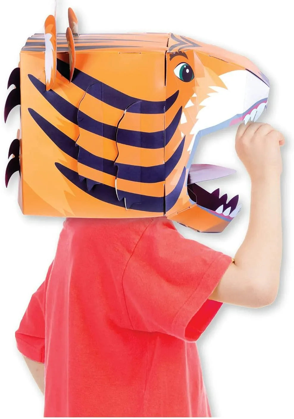 boy wearing tiger 3d mask side view