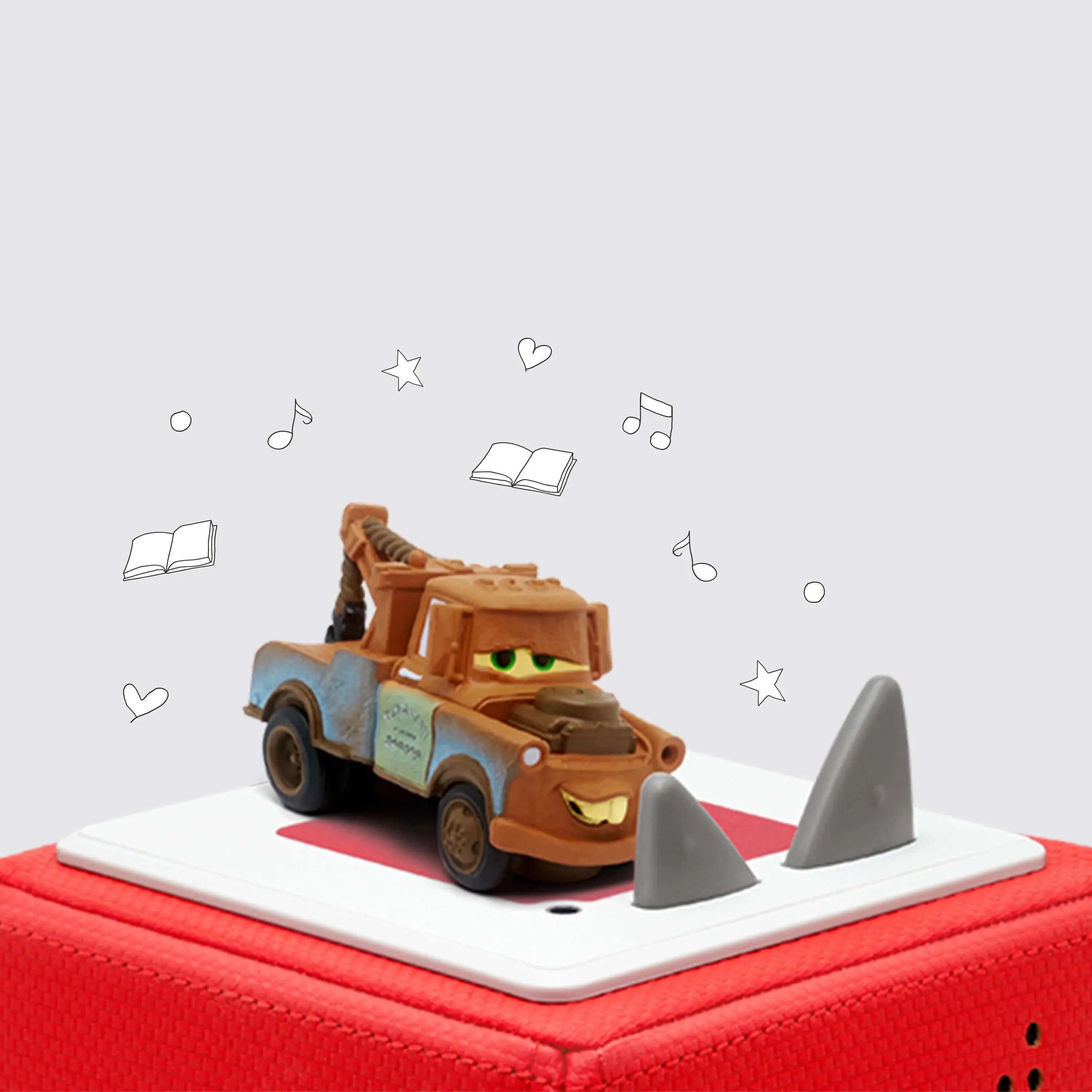 tonies audio characters on top of the Toniebox music player for kids