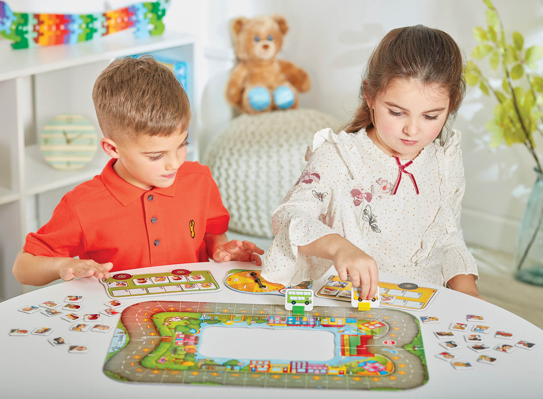 children playing with orchard bus stop game - orchard toys bus stop