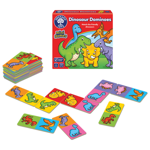 Travelling fun with mini game dinosaur dominoes from Orchard toys