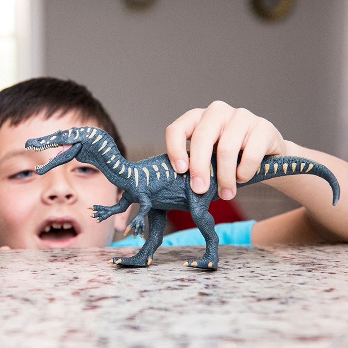 children playing with baryonyx dinosaur - pretend play toys - schleich dinosaurs