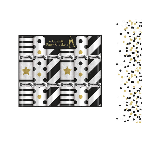 Monochrome confetti Christmas Crackers - Pack of 6