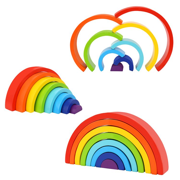 wooden stacker toy - rainbow wooden stacker toys for toddlers - wooden rainbow stacker
