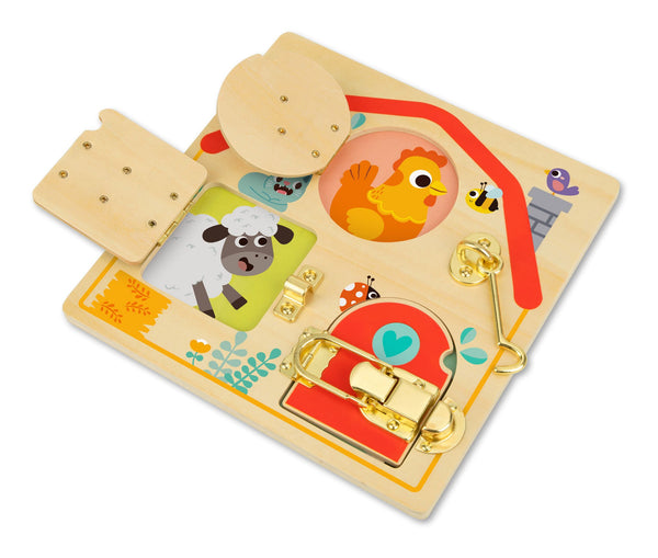 wooden latches activity board - hape toys - wooden toys