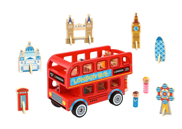 Wooden Toys - pretend play with London Bus Perfect for discovery and exploration - Tooky Toy