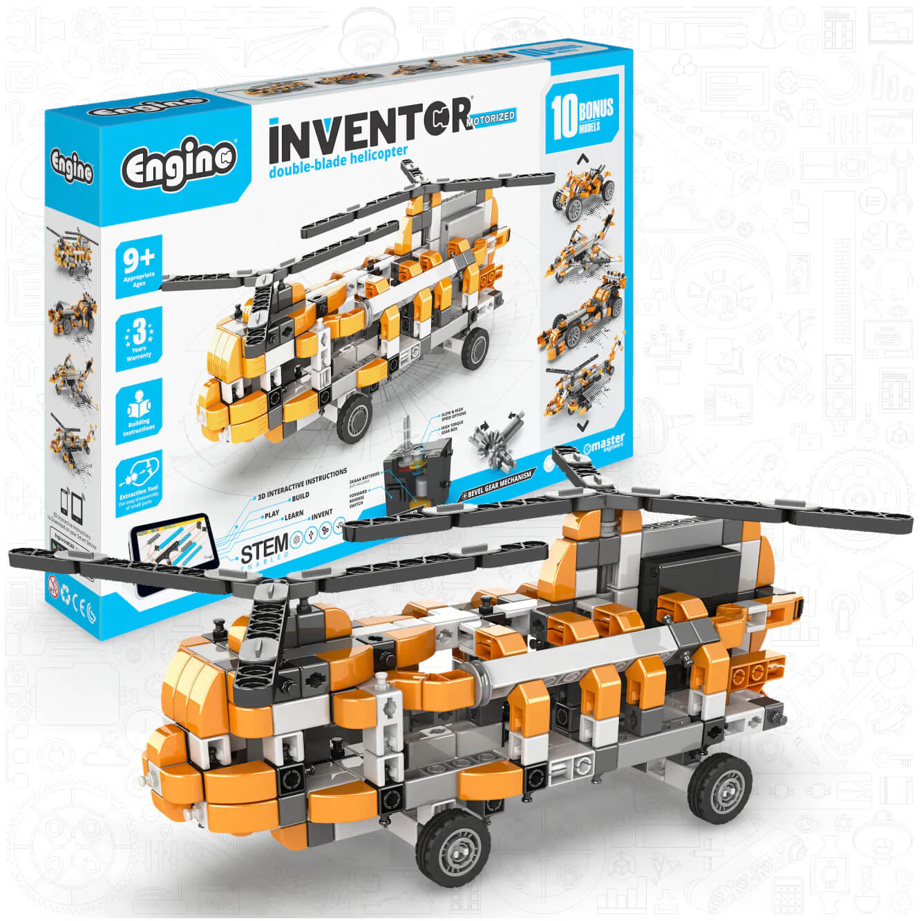 Engineering & Building Sets - Inventor Motorized Double-Blade Helicopter - Engino helicopter toy