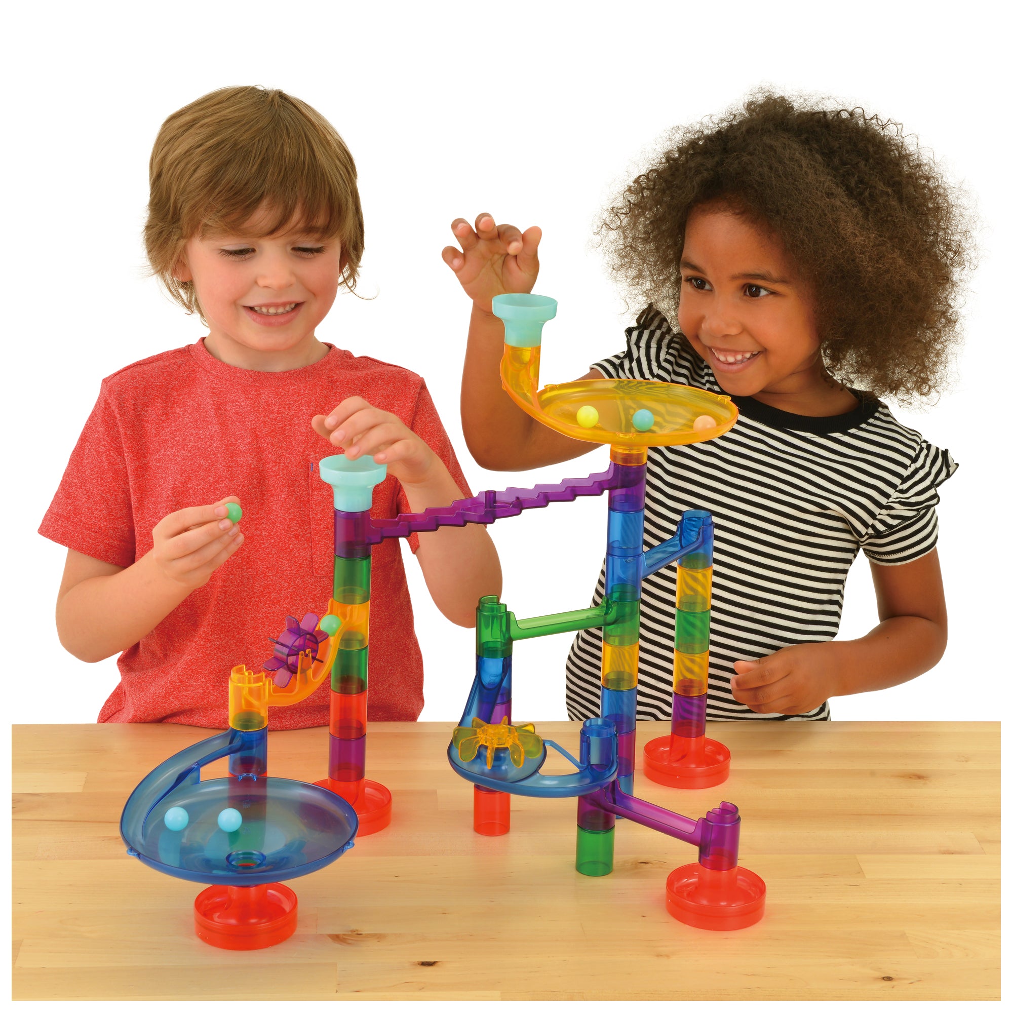 lifestyle image - construction set from galt toys - Glow Super Marble Run