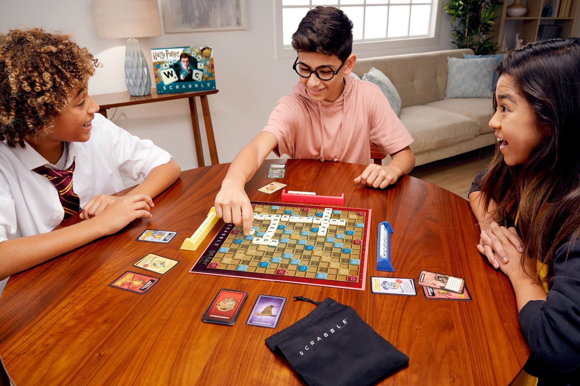 kids playing harry potter scrabble word game