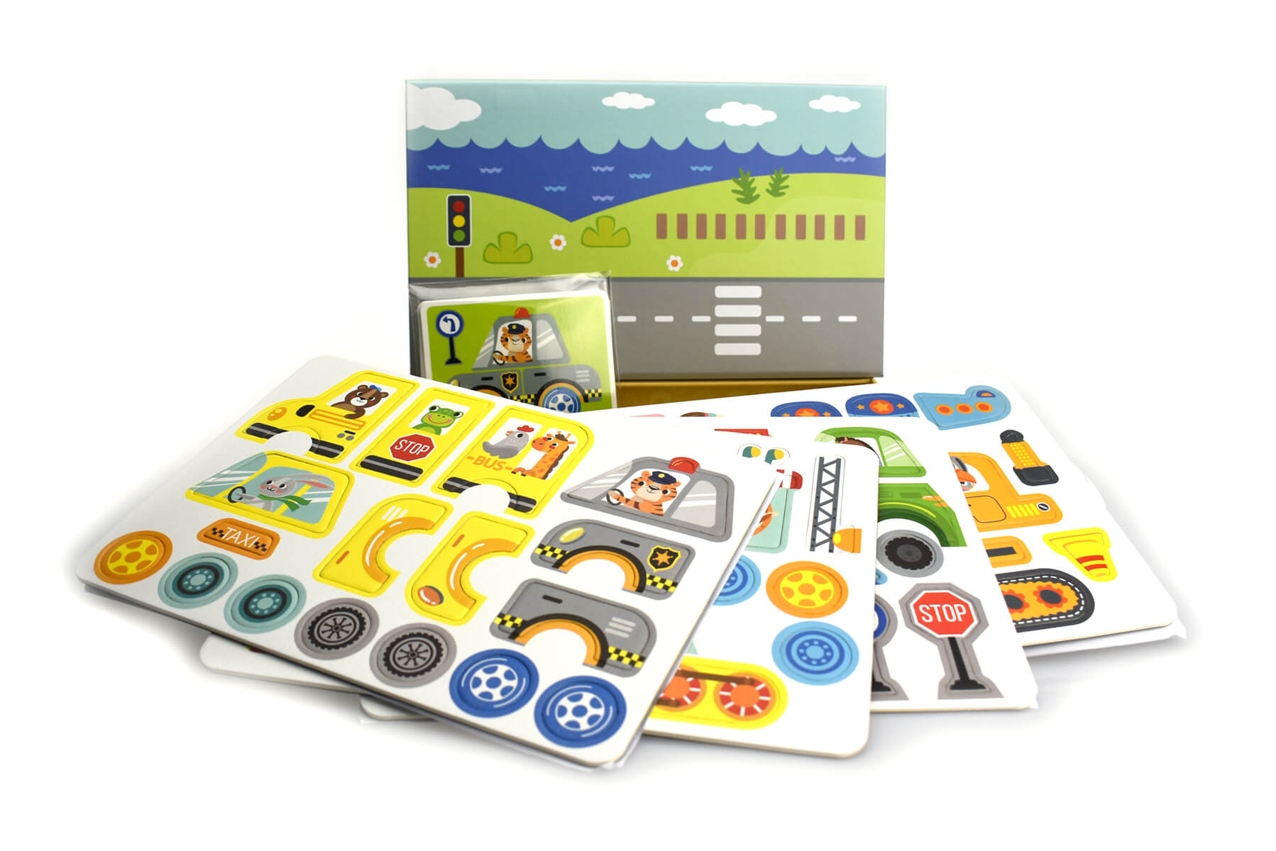 contents view of transport magnet box - tooky toys - wooden toys