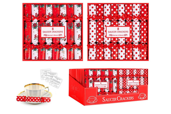 Red & White Saucer Christmas Crackers - Pack of 8